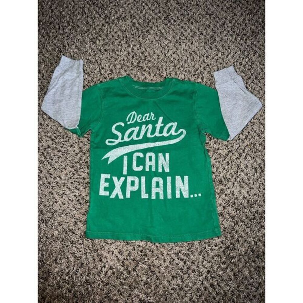 Carter's‎ Boys Green/Gray "Dear Santa I can Explain" long sleeve tee size 4